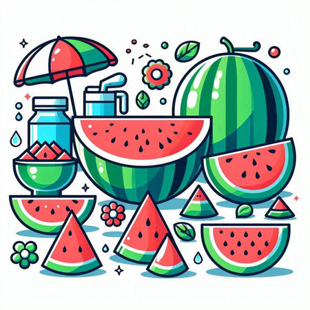 Watermelon and watermelon smoothie. Vector illustration in cartoon style.のイラスト素材