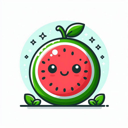 Cute watermelon fruit character. Vector flat cartoon illustration. Isolated on white background.のイラスト素材