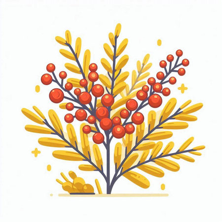 Branch of rowan with berries and leaves. Vector illustration.のイラスト素材