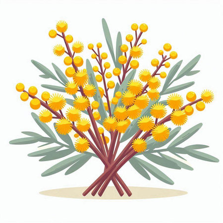 Bouquet of mimosa isolated on white background. Vector illustration.のイラスト素材