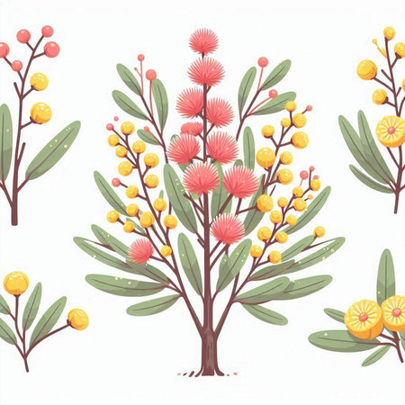 Eucalyptus branch with flowers and leaves. Vector illustration.のイラスト素材