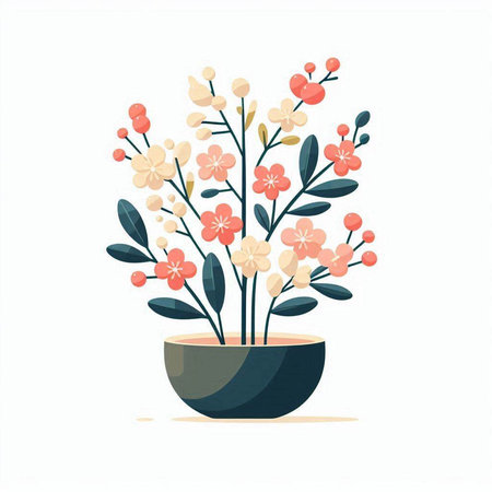 Flowers in a pot. Vector illustration in a flat style.のイラスト素材