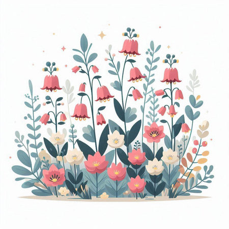 Beautiful hand drawn vector illustration with wildflowers and leaves.のイラスト素材