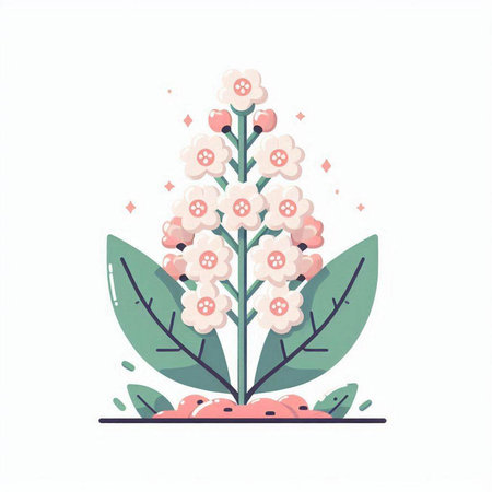 Flowering branch with leaves. Vector illustration in flat style.のイラスト素材