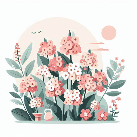 Flower garden vector illustration. Pastel colors. Flat style.のイラスト素材