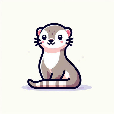 Cute otter sitting on white background. Vector illustration in cartoon style.のイラスト素材