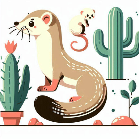 Vector illustration of a cute otter on a background of cactusesのイラスト素材