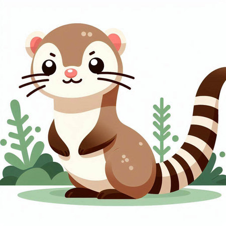 Cute ferret in the jungle. Vector illustration of a wild animal.のイラスト素材