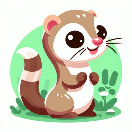 Cute cartoon chipmunk sitting on grass. Vector illustration.のイラスト素材