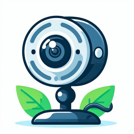 Webcam with green leaves. Vector illustration in flat cartoon style.のイラスト素材