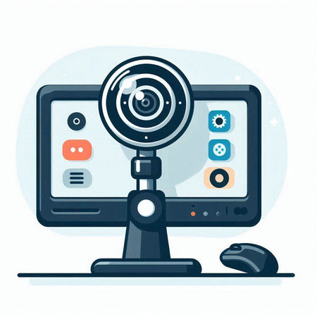 Vector illustration of web camera on computer screen. Flat style design.のイラスト素材