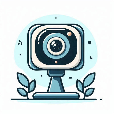 Vector illustration of a web camera on a blue background. Flat style.のイラスト素材