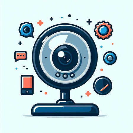 Vector illustration of a web camera on a light background. Flat style.のイラスト素材