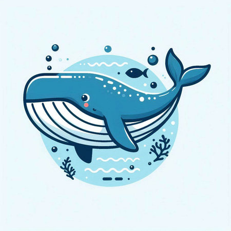 Cute cartoon whale in the sea. Vector illustration for your designのイラスト素材