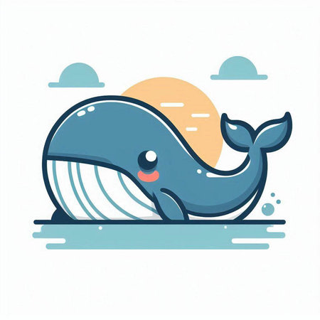 Cute cartoon whale in the sea. Vector illustration of a whale.のイラスト素材