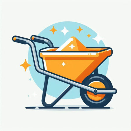 Wheelbarrow icon in flat style. Wheelbarrow vector illustration.のイラスト素材