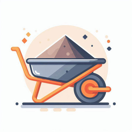 Wheelbarrow with sand. Vector illustration in flat cartoon style.のイラスト素材