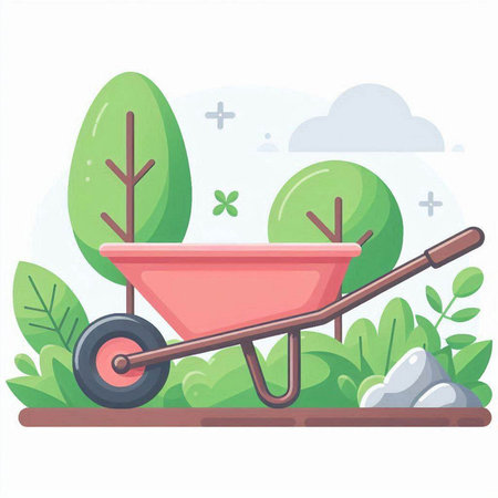 Wheelbarrow in the garden. Gardening. Vector illustration.のイラスト素材