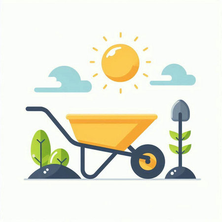 Garden wheelbarrow icon. Flat design. Vector illustration.のイラスト素材