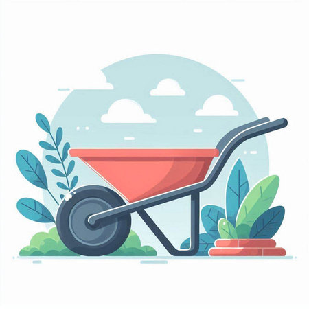 Garden wheelbarrow. Vector illustration in flat cartoon style.のイラスト素材