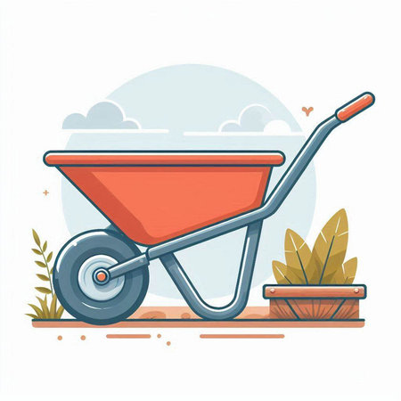 Garden wheelbarrow. Vector illustration in flat cartoon style.のイラスト素材