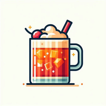 Cocktail with ice and cinnamon in a glass. Vector illustration.のイラスト素材