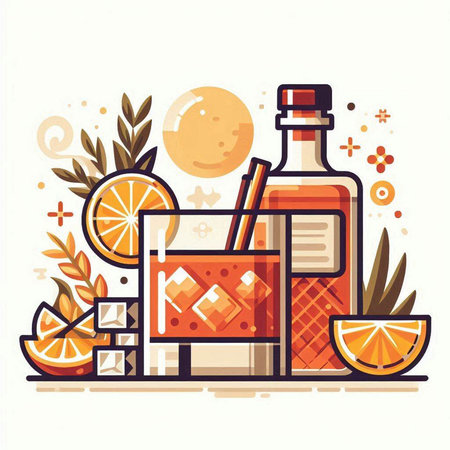 Cocktail with orange and lemon. Vector illustration in flat styleのイラスト素材
