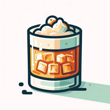 Alcoholic cocktail with ice cubes in glass. Vector illustration.のイラスト素材