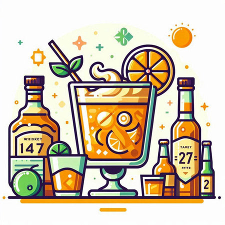 Cocktail drink. Vector illustration in line art style on white background.のイラスト素材