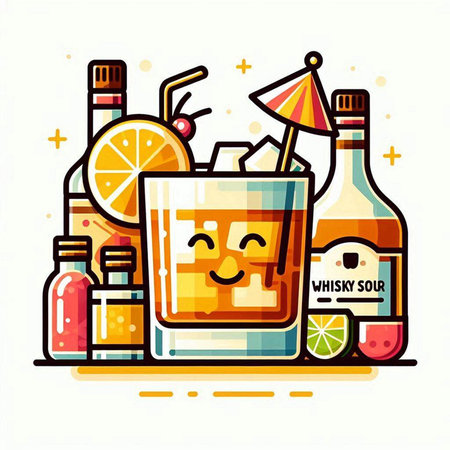 Cocktail with ice, lemon, lime and orange. Vector illustration.のイラスト素材