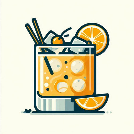 Cocktail with orange, lemon and ice. Vector illustration.のイラスト素材