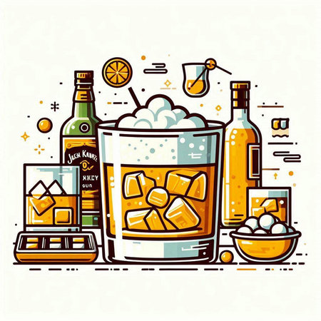 Alcoholic drinks set in line art style. Vector illustration.のイラスト素材