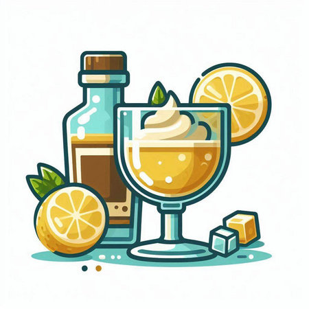 Tequila cocktail with lemon and ice cubes. Vector illustration.のイラスト素材