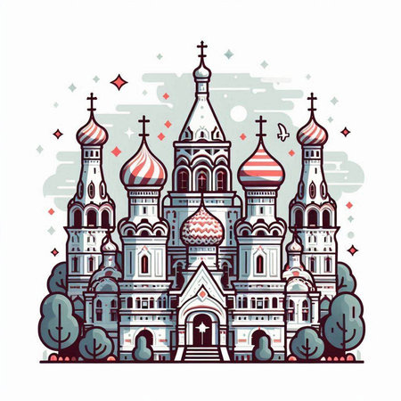 Church of the Intercession of the Blessed Virgin Mary. Vector illustration.のイラスト素材