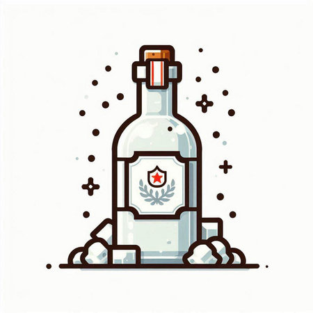 Bottle of vodka on white background. Vector illustration in cartoon style.のイラスト素材