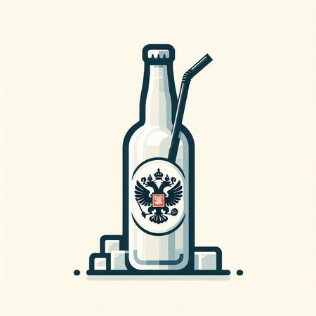 Beer bottle with a straw on a white background. Vector illustration.のイラスト素材
