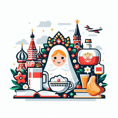 Russian culture. Vector illustration in flat design style. Russian culture.のイラスト素材