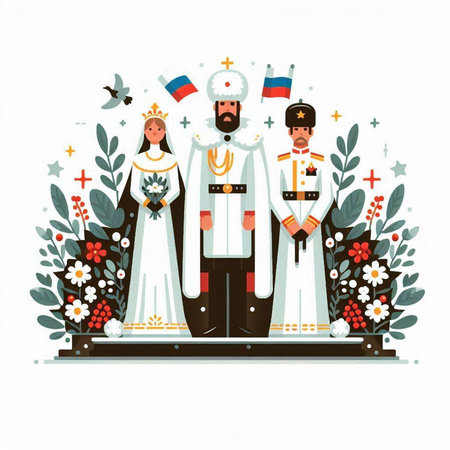 Vector illustration of the first king of the Russian Federation with his family.のイラスト素材