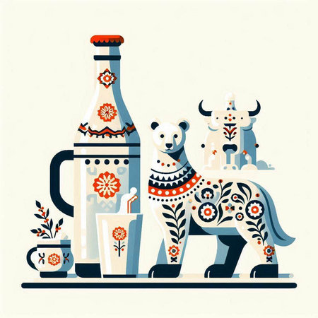 Cute vector illustration of a set of elements for the celebration of Maslenitsa.のイラスト素材