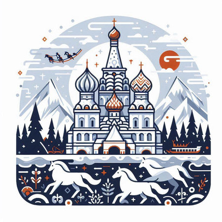Cathedral of Saint Basil the Blessed in Moscow, Russia. Colorful vector illustrationのイラスト素材