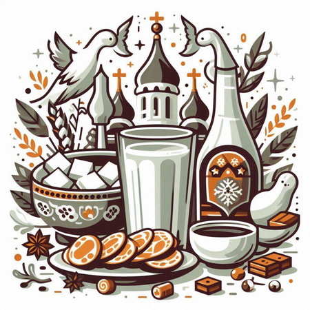 Vector illustration of a set of traditional symbols of Russian culture and culture.のイラスト素材