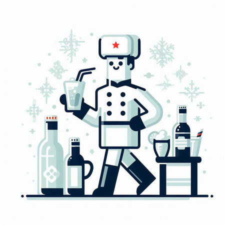 Vector illustration of a robot with drinks in his hand on a white background.のイラスト素材