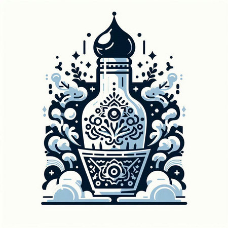 Vector illustration with the image of a bottle of wine in the form of an ornament.のイラスト素材