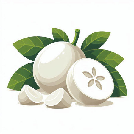 Fresh sapodilla fruit isolated on white background. Vector illustration.のイラスト素材