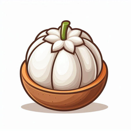 Illustration of a mangosteen in a wooden bowl on a white backgroundのイラスト素材
