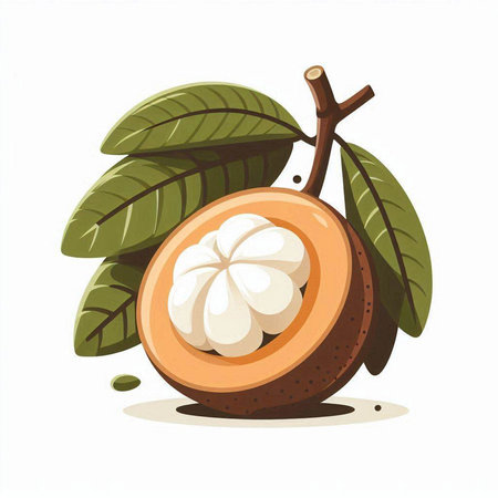 Sapodilla fruit vector illustration isolated on white background. Cartoon style.のイラスト素材