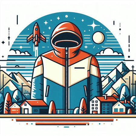 Vector illustration of astronaut in outer space. Modern flat style design.のイラスト素材
