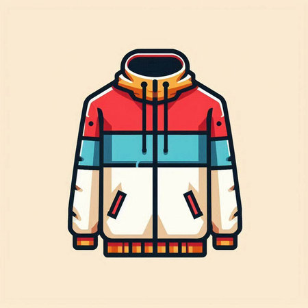 Winter jacket icon. Vector illustration of a warm jacket with a hood.のイラスト素材