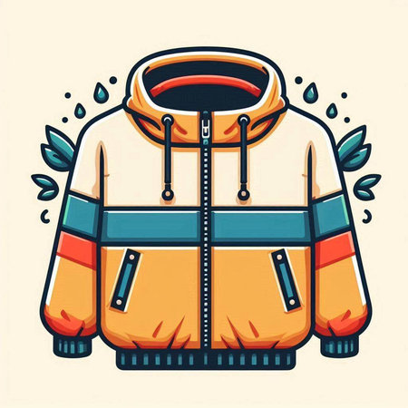 Vector illustration of a warm winter jacket with a hood and pockets.のイラスト素材