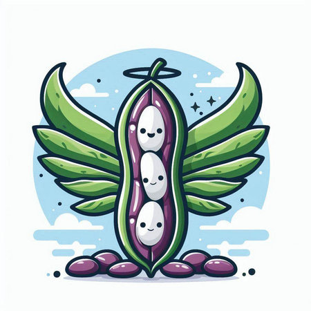 Illustration of a green bean with wings on a white background.のイラスト素材